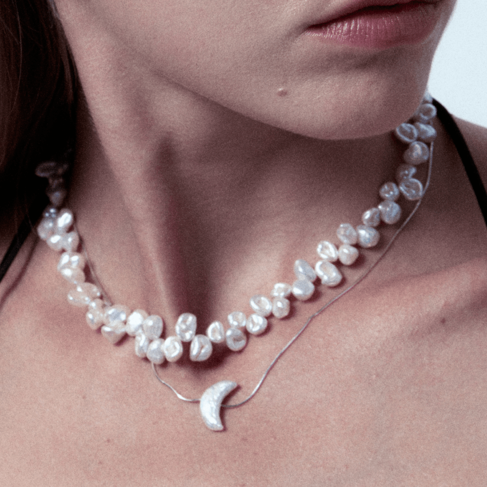 Luna | White Moon Baroque Pearl Silver Pendant