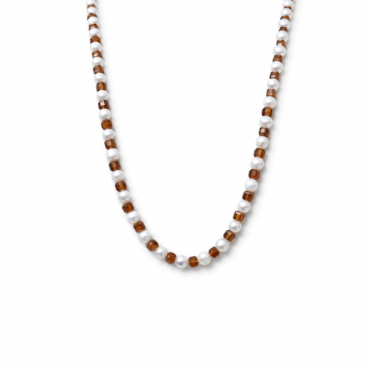 White Baroque Pearl Garnet Beaded Necklace