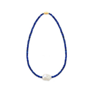 Coral | White Baroque Pearl Lapis Lazuli 18K Gold Necklace