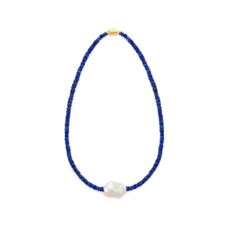 Coral | White Oval Baroque Pearl Lapis Lazuli Jewelry Set image 5