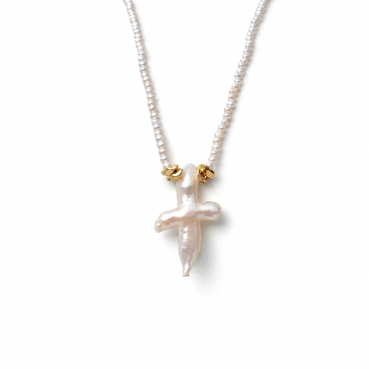 White Cross Baroque Pearl 18k Gold Pendant