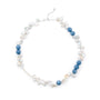 White Keshi Baroque Pearl Blue Apatite Silver Clasp Necklace