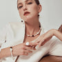 Tigo White Oval Baroque Pearl 18k Gold Tiger Eye Earrings model view