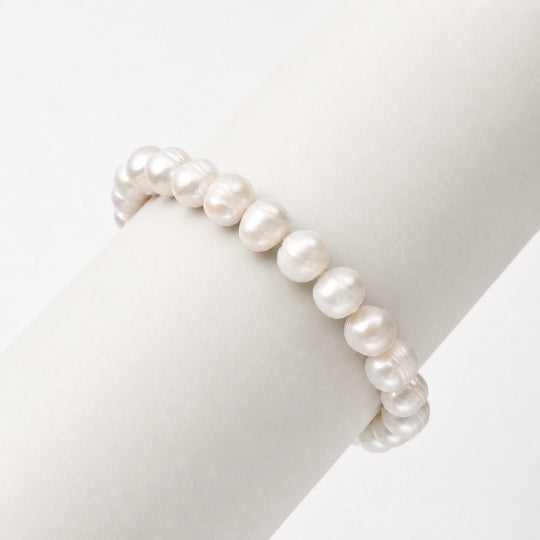Bridget | White Circle Ridged Baroque Pearl 18k Gold Bracelet