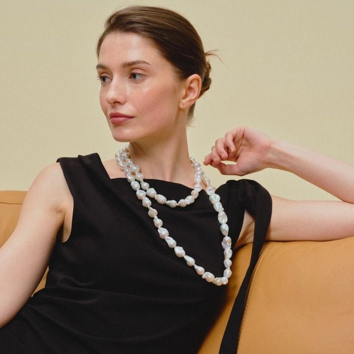 big high quality baroque pearl necklace white on model