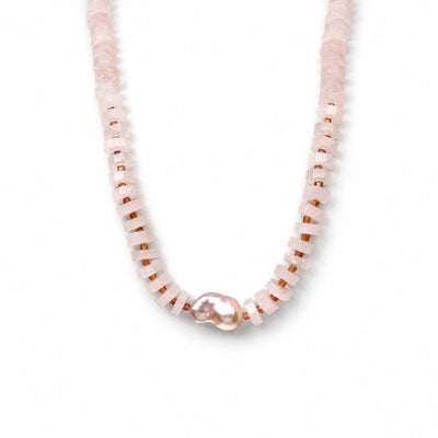 Saku | Pink Baroque Pearl 18k Gold Quartz Necklace