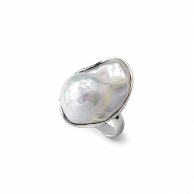 Tidal White Baroque Silver Pearl Ring