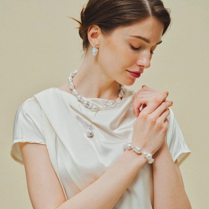 Goddess Tears - French Like Baroque Pearl Silver Jewelry Set image 3