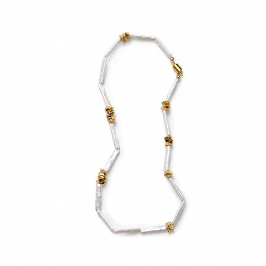 Bonnee | White Stick Baroque Pearl 18k Gold Necklace