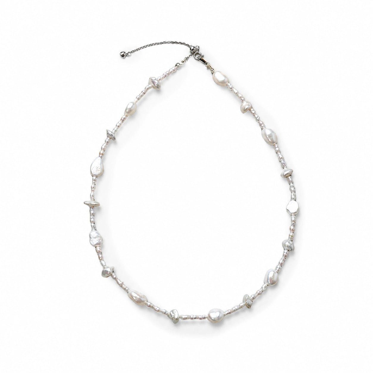 Duro | White Oval Keshi Baroque Pearl Silver Necklace