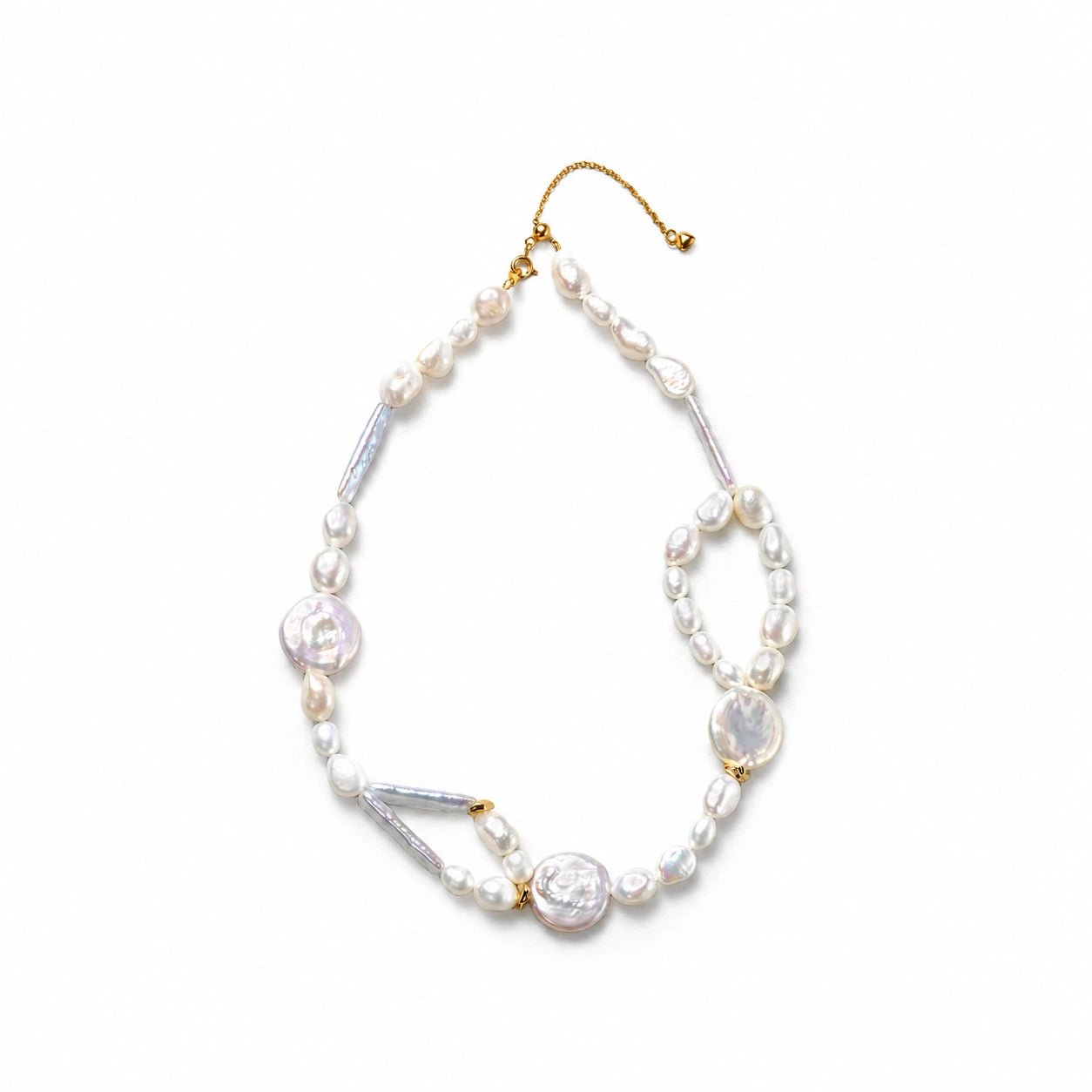 Irene | White Button Stick Keshi Baroque Pearl 18k Gold Necklace