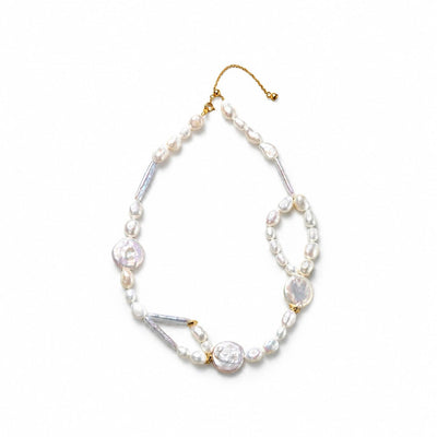 Irene | White Button Stick Keshi Baroque Pearl 18k Gold Necklace