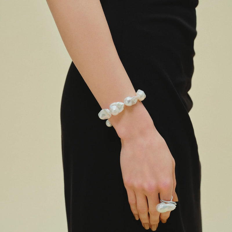 Dewdrop Dancer - Whimsical Baroque Pearl Silver Bracelet -AAAA quality image 2