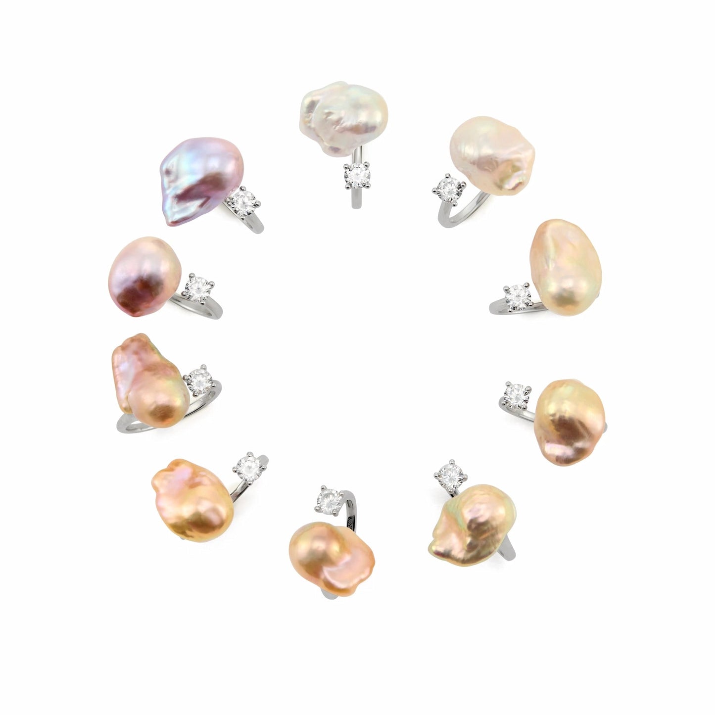 rainbow lustre big freshwater pearl cocktail rings set