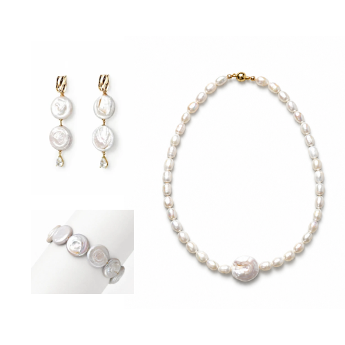 Ruby White Baroque Pearl Mixed Jewelry Set