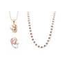 Luxury Freya mixed stone pearl set: garnet pearl strand necklace, 18k gold plated silver baroque pearl pendant, sterling silver ring with cubic zirconia. Natural garnet & freshwater pearls, dual-tone metal for refined everyday layering.