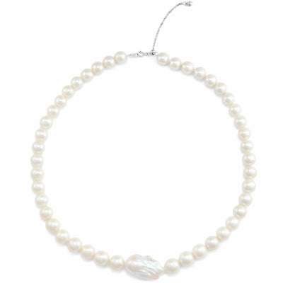Ethereal Drop - Whimsical Baroque Pearl Silver Necklace -AAAA quality